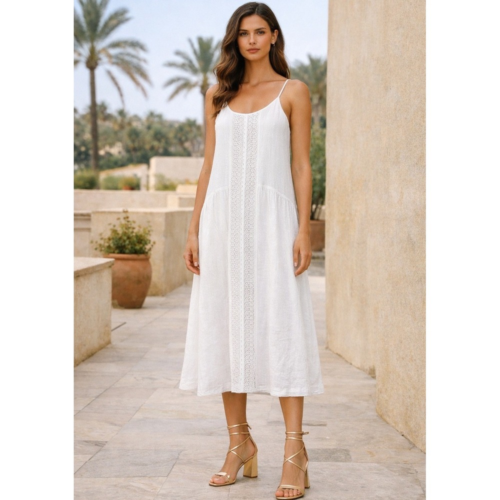 My Sunday Morning Stella Midi Dress Women Size 1 White Lace Cotton Oversize Good